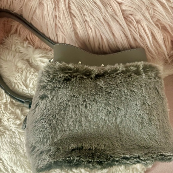 NEW Kate Spade Marti Gray Faux Fur Leather Small Bucket Satchel Handbag - Picture 14 of 16